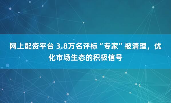 网上配资平台 3.8万名评标“专家”被清理，优化市场生态的积极信号